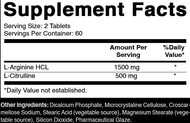 Oxify L-Arginine L-Citrulline Complex 2000 mg Per Serving Tablets 120