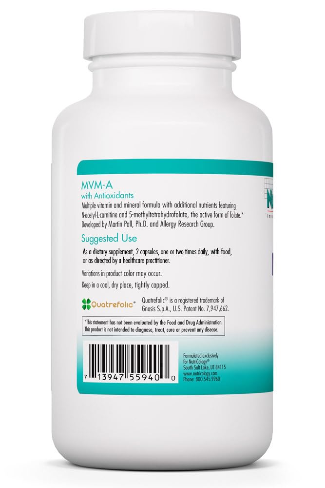 Nutricology MVM-A - Comprehensive Multivitamin Supplement with Minerals - Active B Vitamins, Folate, Iron & More - Antioxidant Activity & Overall Wellness Support - 90 Servings - 180 Capsules