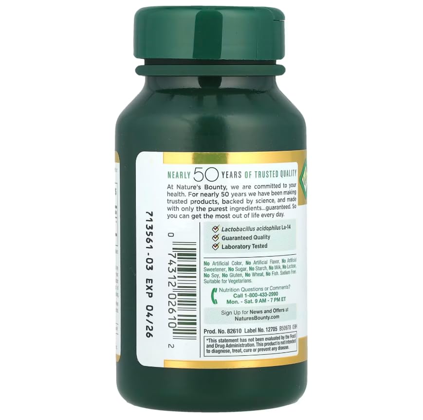 Nature's Bounty Probiotic Acidophilus Tablets, 600 Tablets