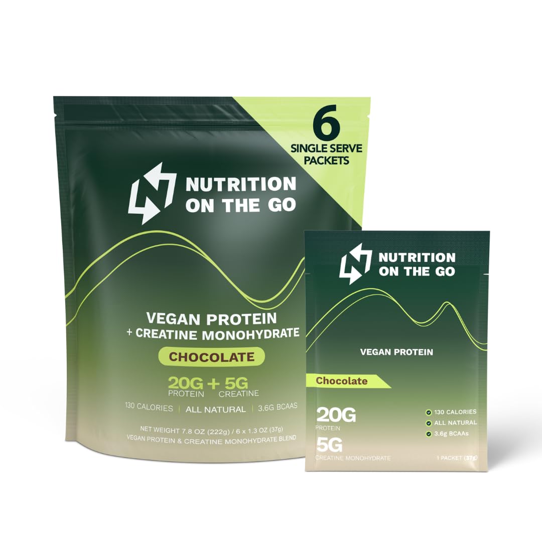 Nutrition On The Go Vegan Protein Powder Packets with Creatine, Chocolate, 6 Packets