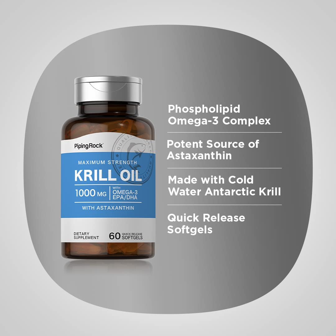 Piping Rock Krill Oil 1000mg Softgel, 60 Count