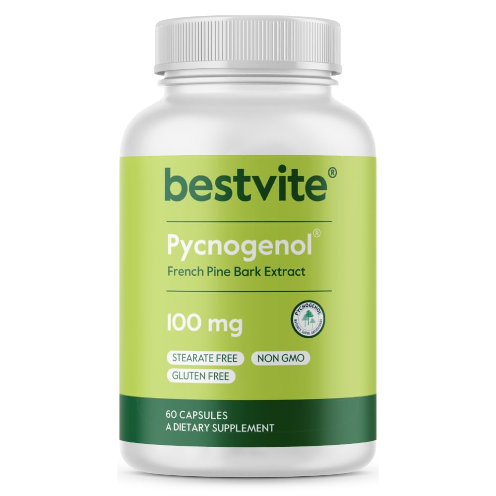 BESTVITE Pycnogenol 100mg French Maritime Pine Bark Extract Capsule, 60 Count