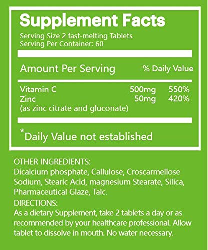Na'trition Vitamin C + Zinc Complex 500 mg Tablets, 120 Count
