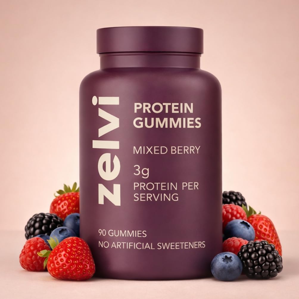 Zelvi Plant-Based Protein Gummies 3g Per Serving, Mixed Berry, 90 Count