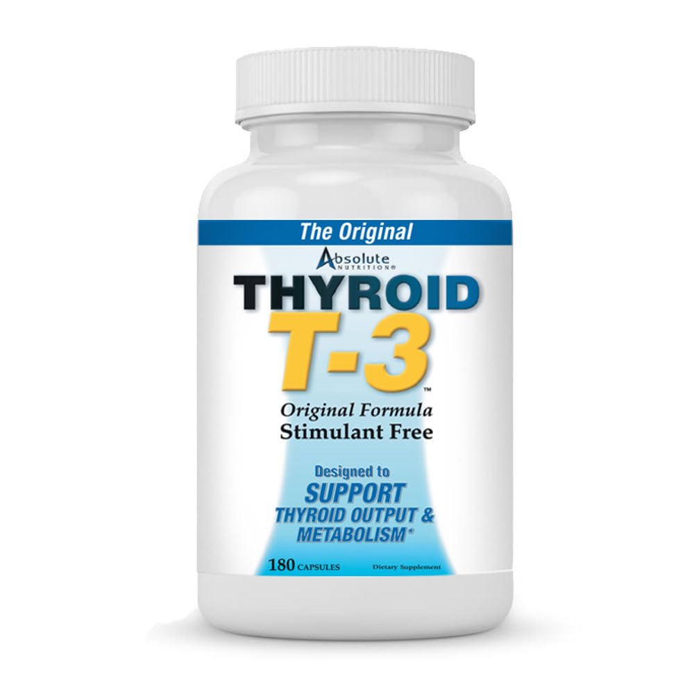 Absolute Nutrition Thyroid T-3 Radical Metabolic Booster, Energy & Focus Unflavored Thyroid Support Formula Capsules, 180 Capsules