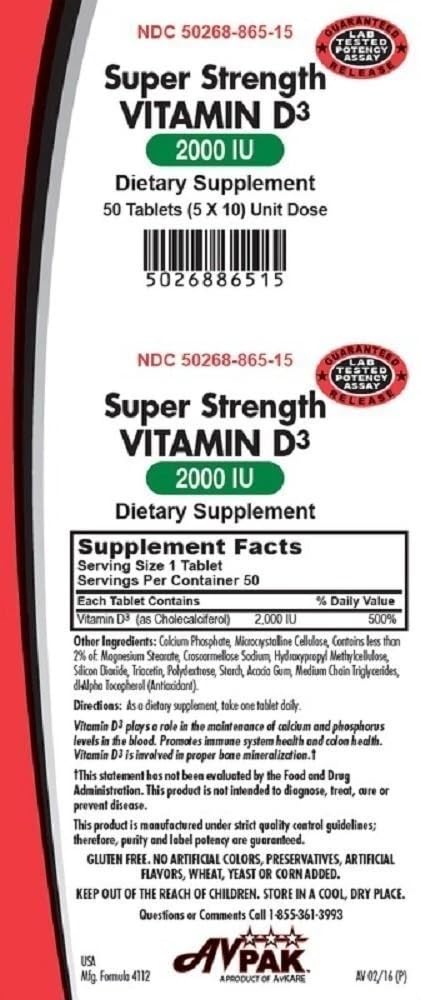 Avpak Vitamin D3 (Cholecalciferol) 2000IU Tablets 50