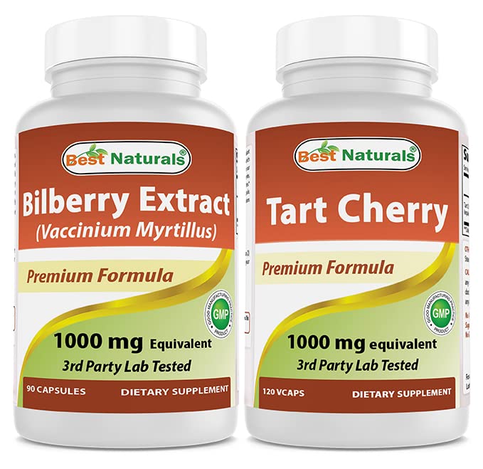 Best Naturals Bilberry Extract 1000mg & Tart Cherry Extract 1000 mg Capsules, 2 Count