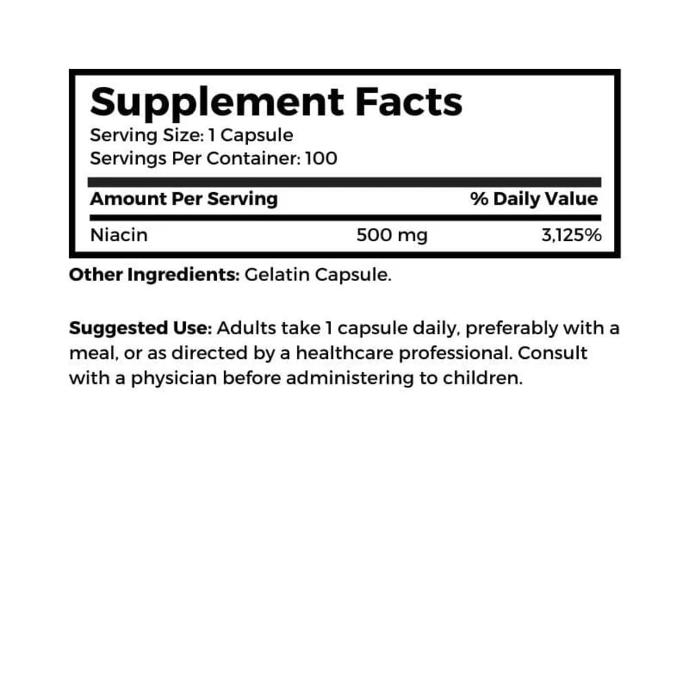Dr Clark Store Niacin (Vitamin B3) Supplement – 500mg per Capsule, 100 Capsules