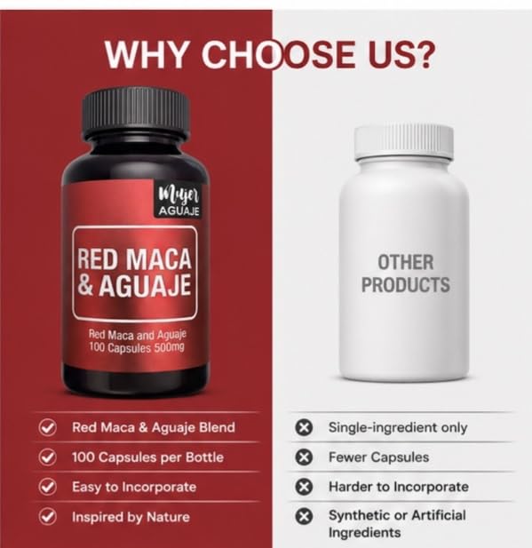 MUJER AGUAJE Red Maca & Aguaje (Buriti Fruit) Plant-Based Daily Wellness Support Capsule 1 Count