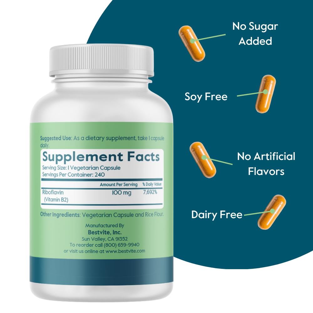 BESTVITE Vitamin B-2 100mg Capsules 240 Count