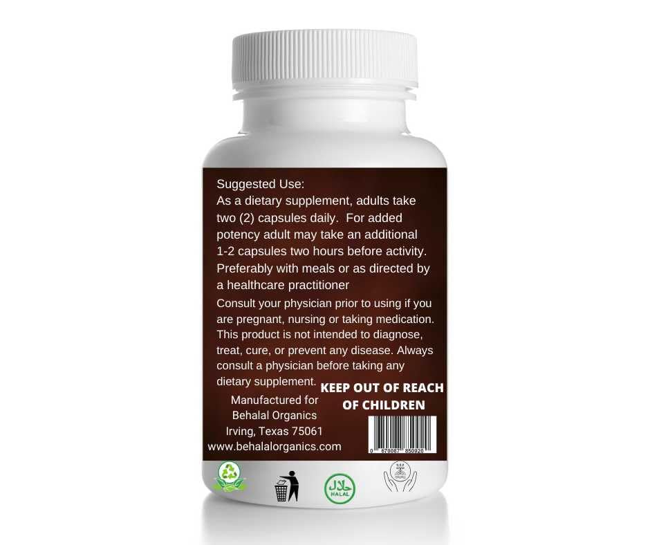 Behalal Organics Bitter Kola Supplement Capsules, 500mg Each, Quick Release Formula, 100 Count