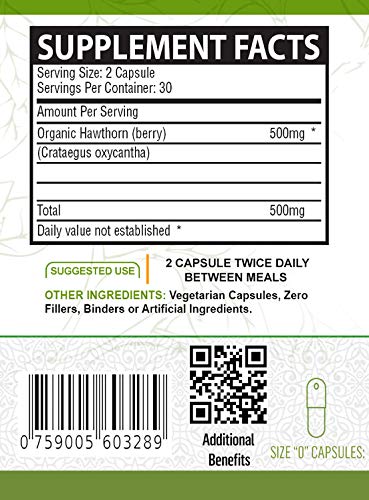 NutreeVit Hawthorn Berry 100% Organic Powerful Superfood Formula Capsules, 1 Count