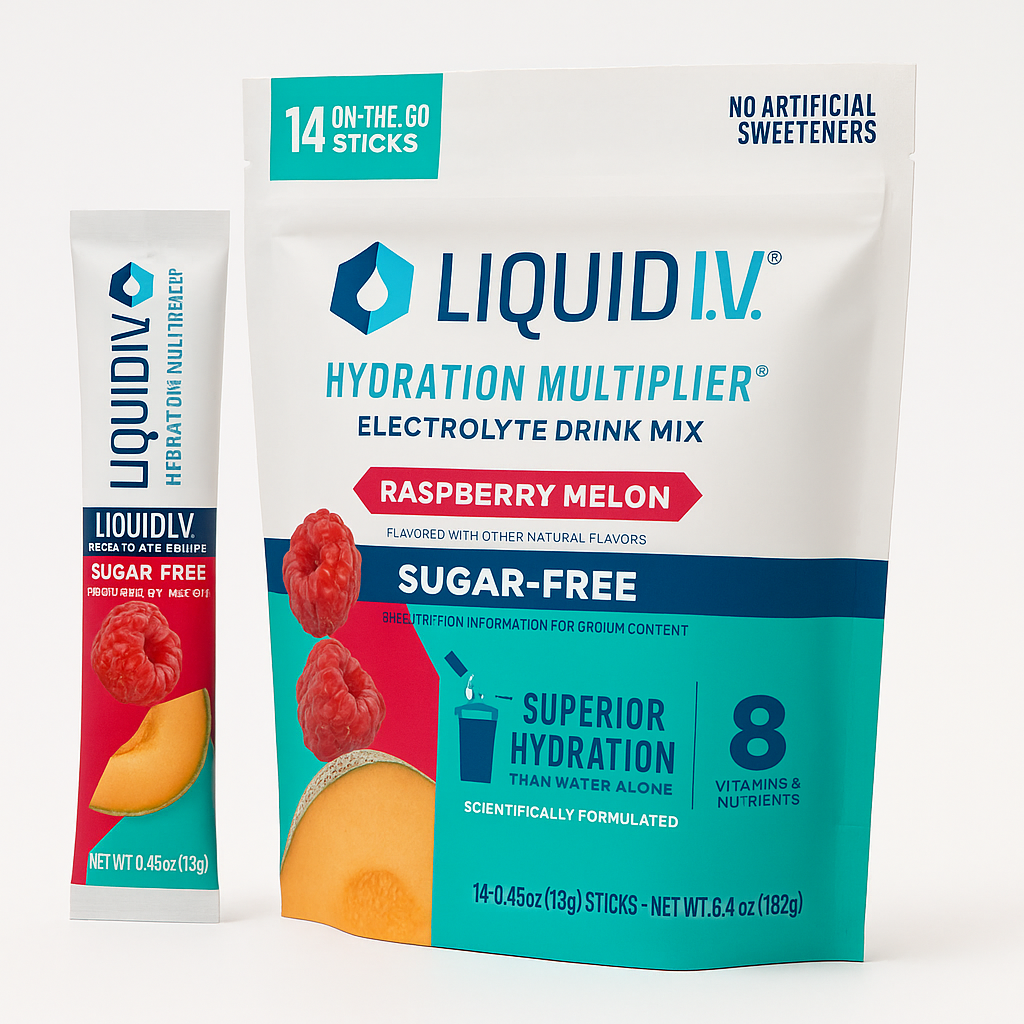 Liquid I.V. Sugar Free Hydration Electrolytes Powder, Raspberry Melon,