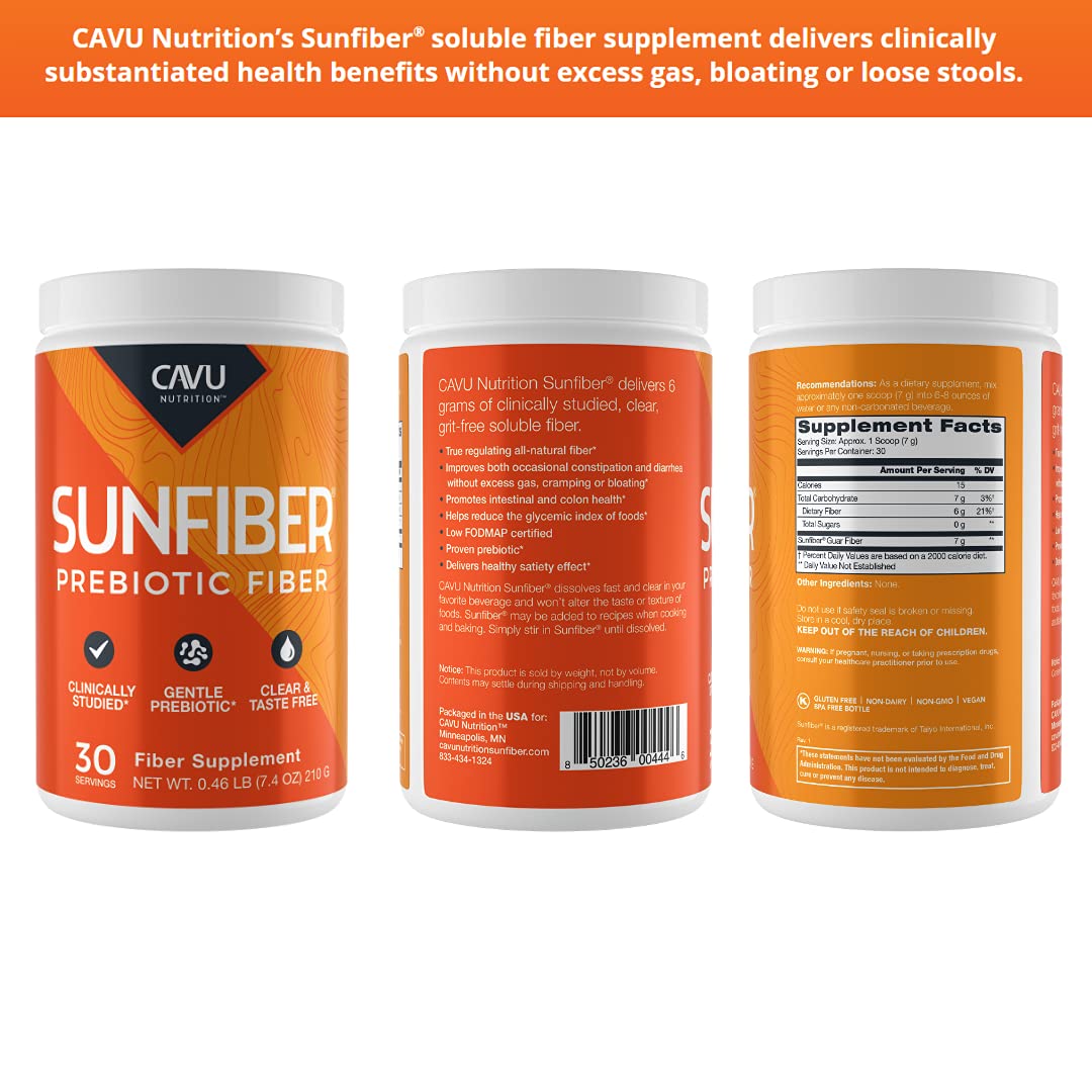 CAVU NUTRITION Sunfiber Gentle Prebiotic Fiber Supplement Powder, 7.4 oz