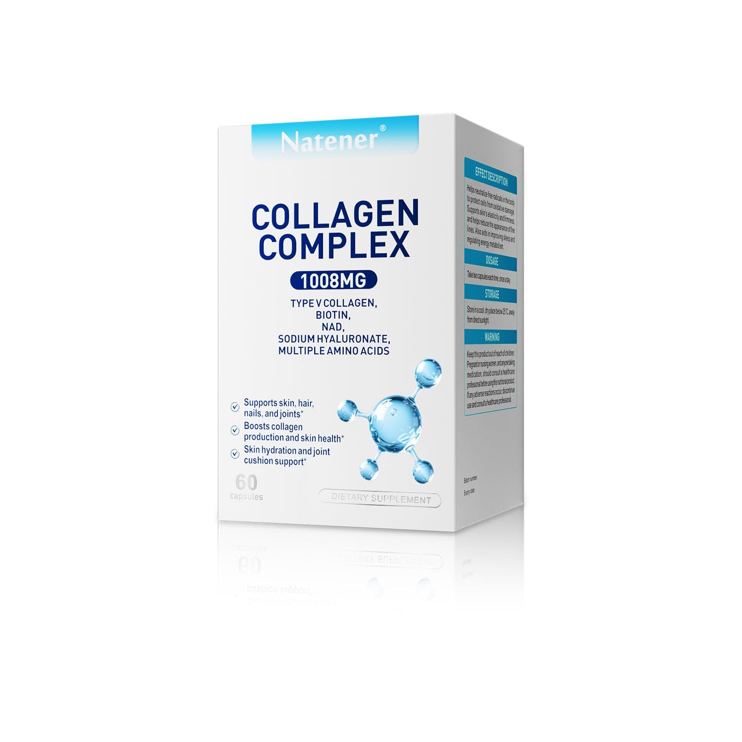 Natener 11 in 1 1008mg Collagen Complex Proprietary Blend with Type V Collagen, Biotin, Hyaluronic Acid, Multi Collagen Capsules, 60 Capsules