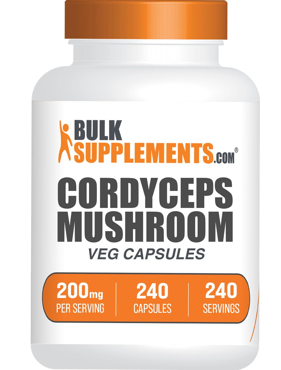 BulkSupplements Cordyceps Mushroom Capsules - Cordyceps Sinensis Extract, Gluten Free, 200mg per Capsule, 240 Veg Capsules
