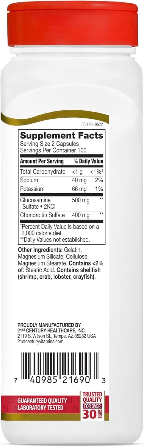 21st Century Glucosamine Chondroitin Original Strength Joint Health Supplement for Adults 200 Capsules