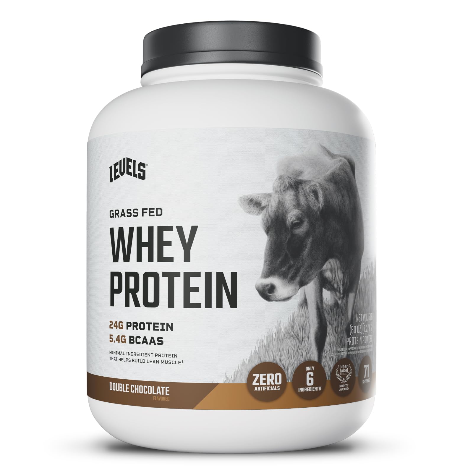 Levels Nutrition Grass Fed Whey Protein Powder Double Chocolate, 80 Servings