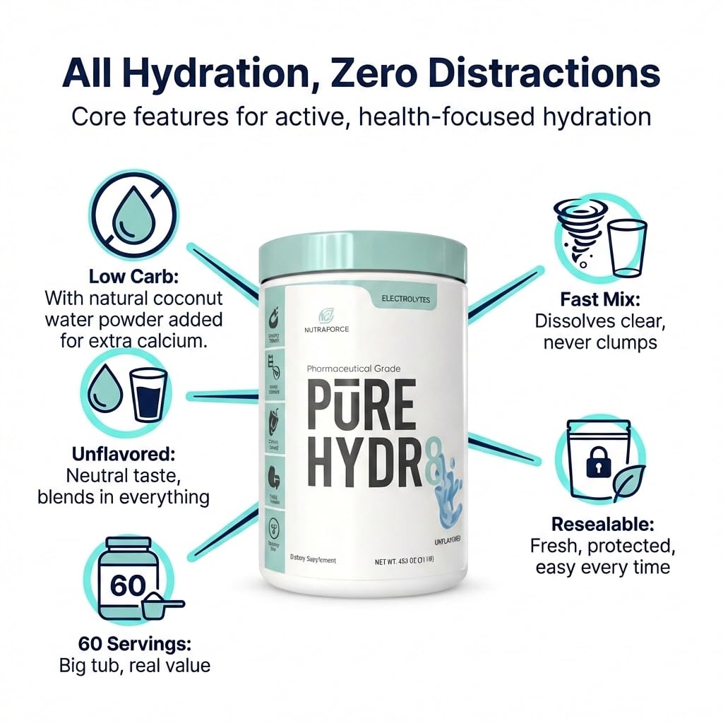 NutraForce Hydr8 Unflavored Electrolytes Powder, 15.87 oz