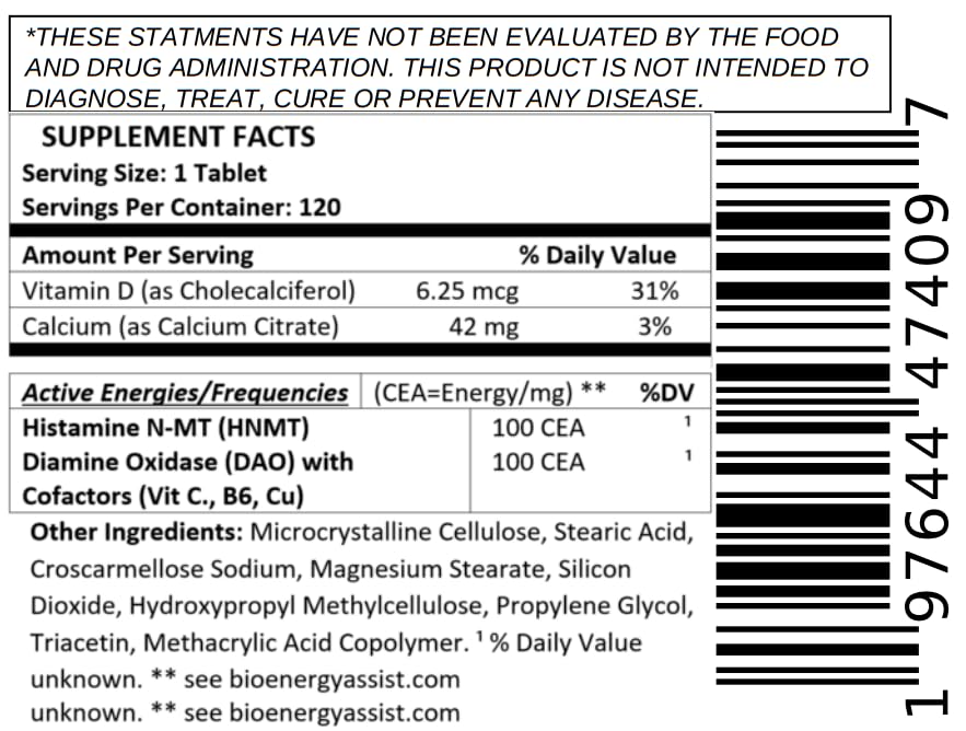 BioEnergyLife Histamine Control with Natural Energies Tablet, 120 Tablets