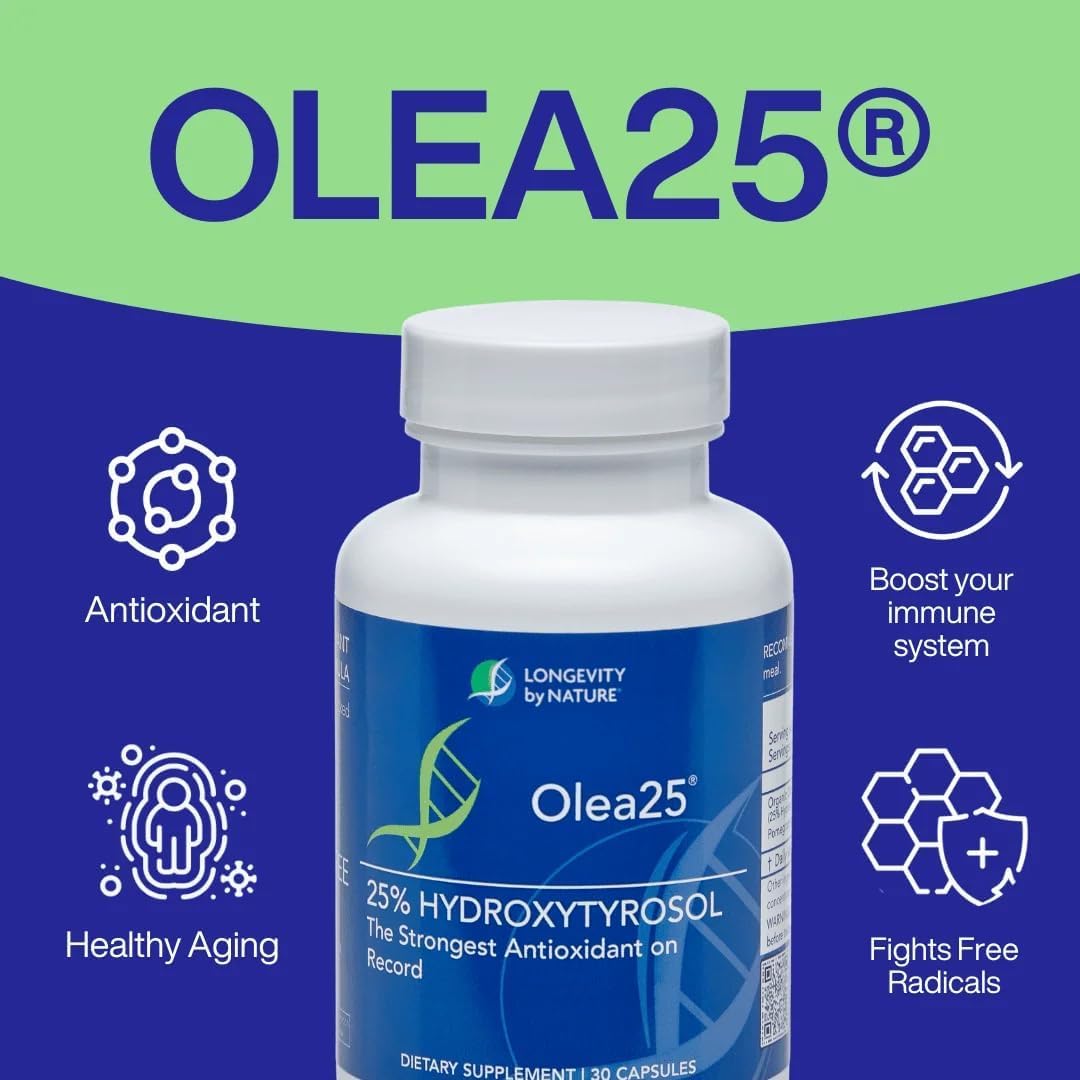 Longevity by Nature Hydroxytyrosol Supplement Olea25 Organic Olive Leaf Extract Capsules, 90 Count