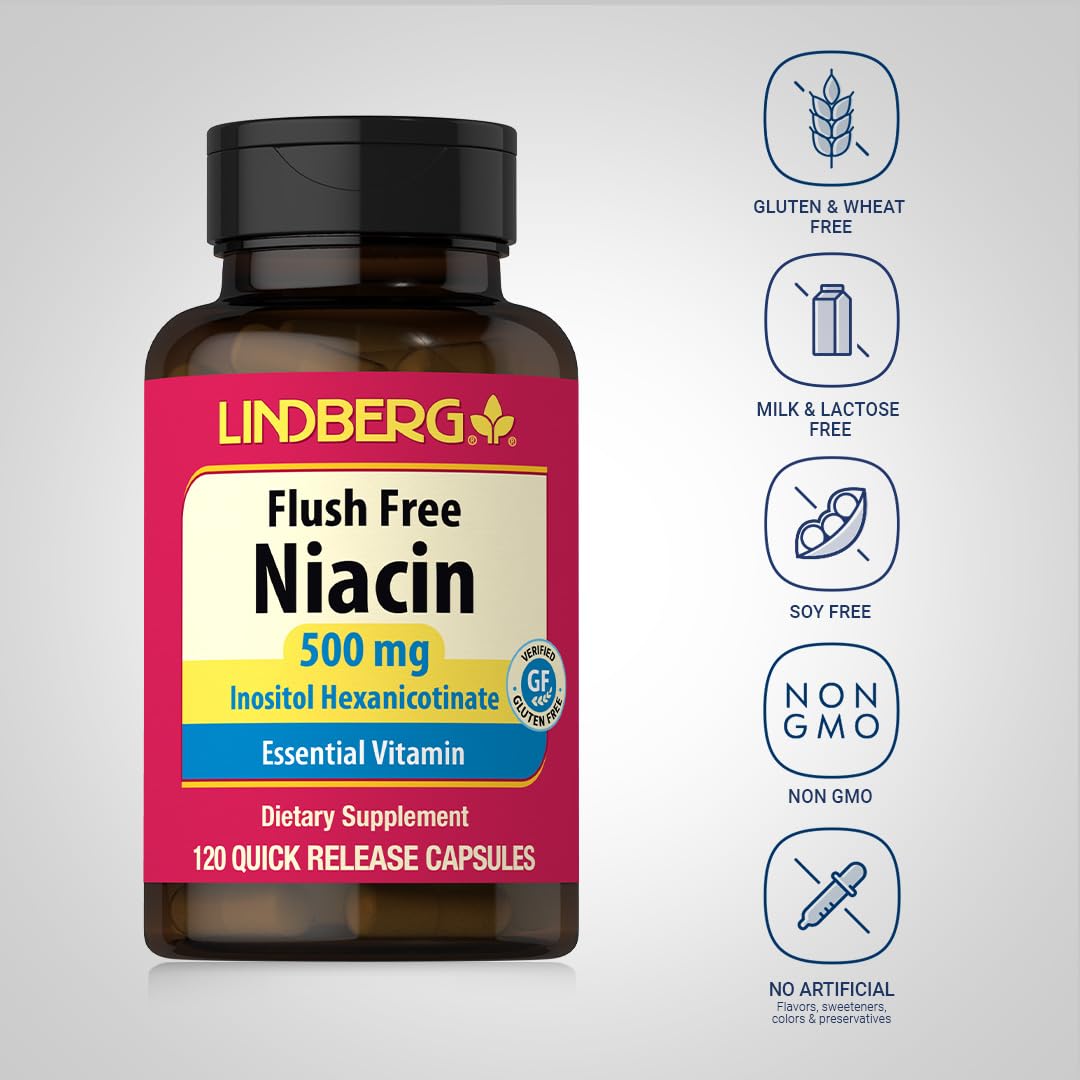 Lindberg Niacin 500mg Flush Free Capsules, 120 Count