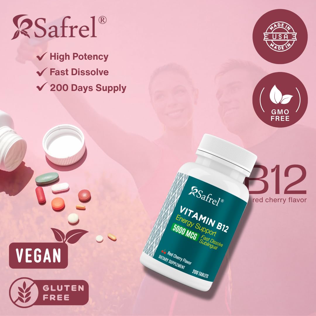 Safrel Vitamin B12 Sublingual Tablets, 5000 MCG, 200 Count