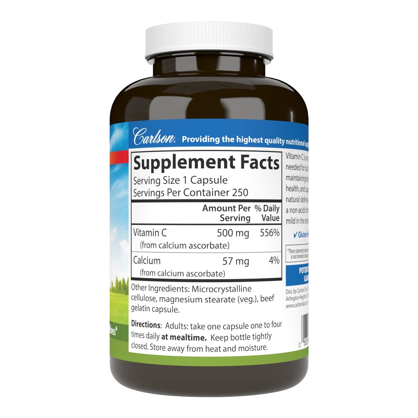 Carlson Mild-C 500 mg Buffered Vitamin C Capsule, 250 Capsules