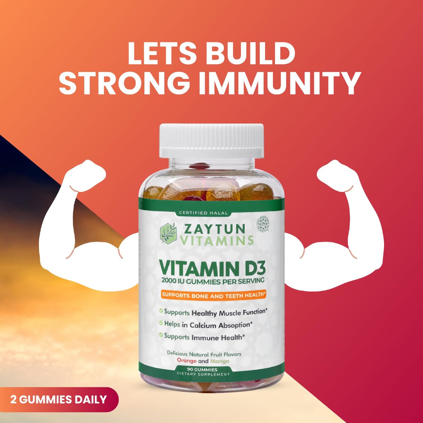 Zaytun Vitamins Vitamin D3 2000 IU Gummies, 90 Count