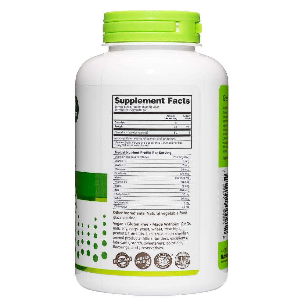 NutriBiotic Chlorella Super Green Food 500 mg Tablets, 300 Count
