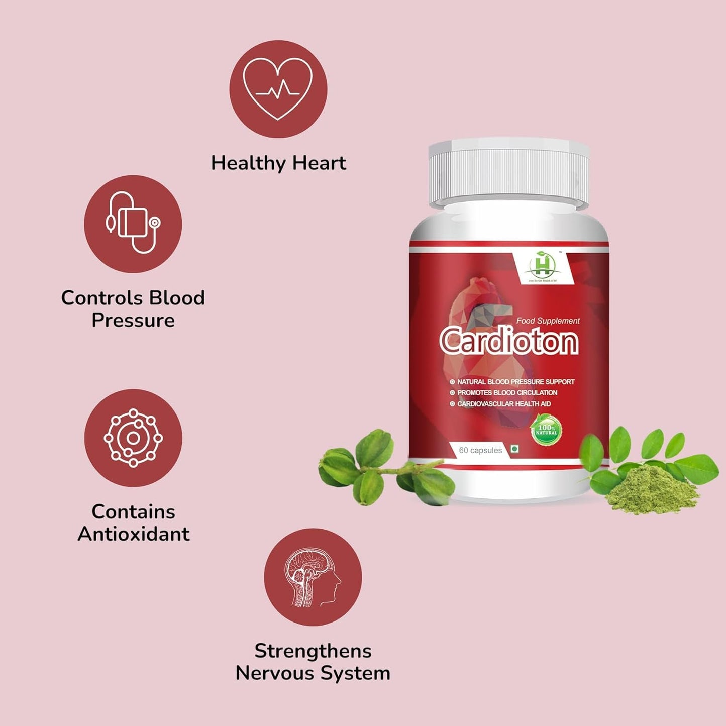 Generic Cardioton with Arjuna Extract & Moringa Extract Supplement Veg Capsule, 60 Capsules