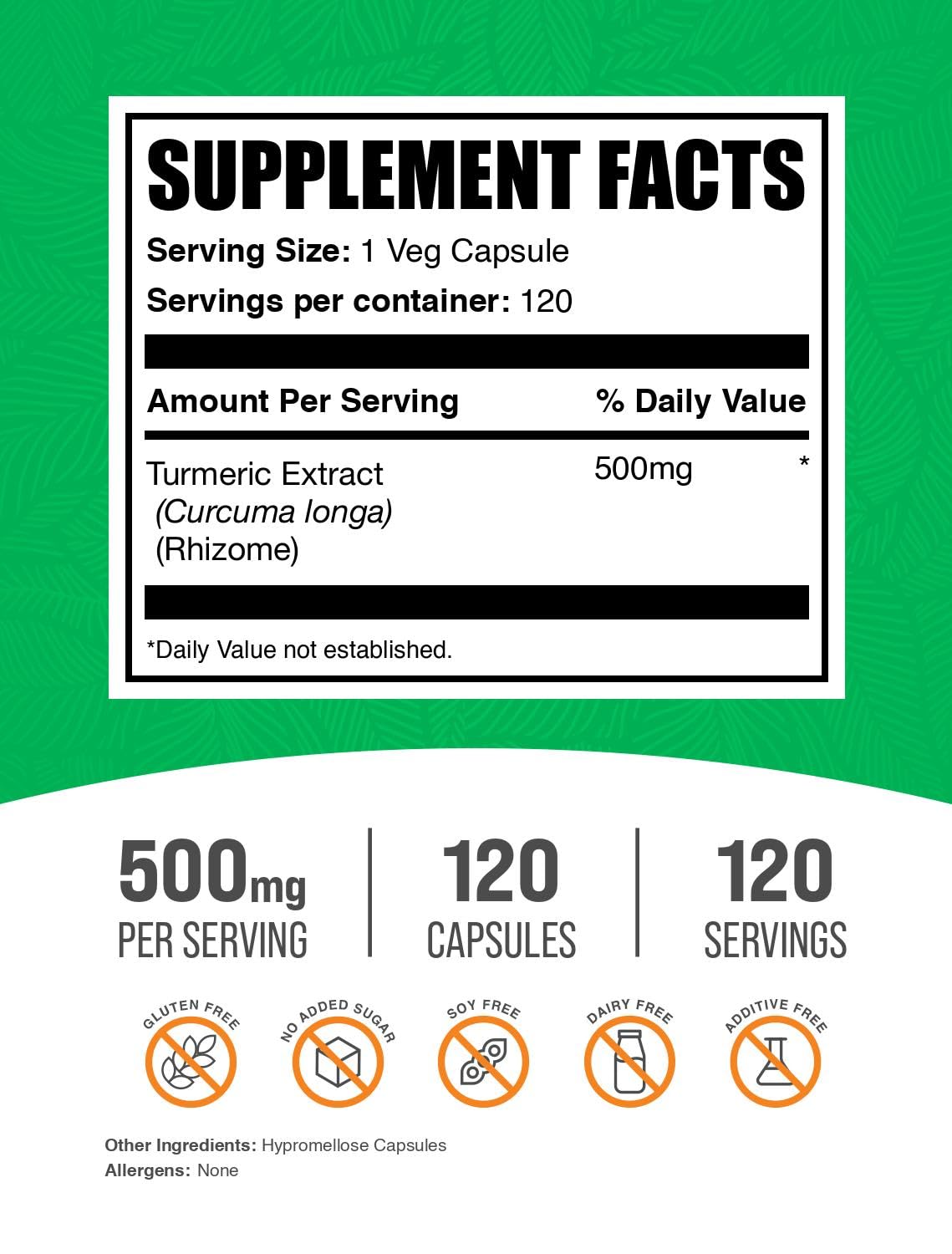 BulkSupplements Turmeric 500mg Extract Capsules 120 Count