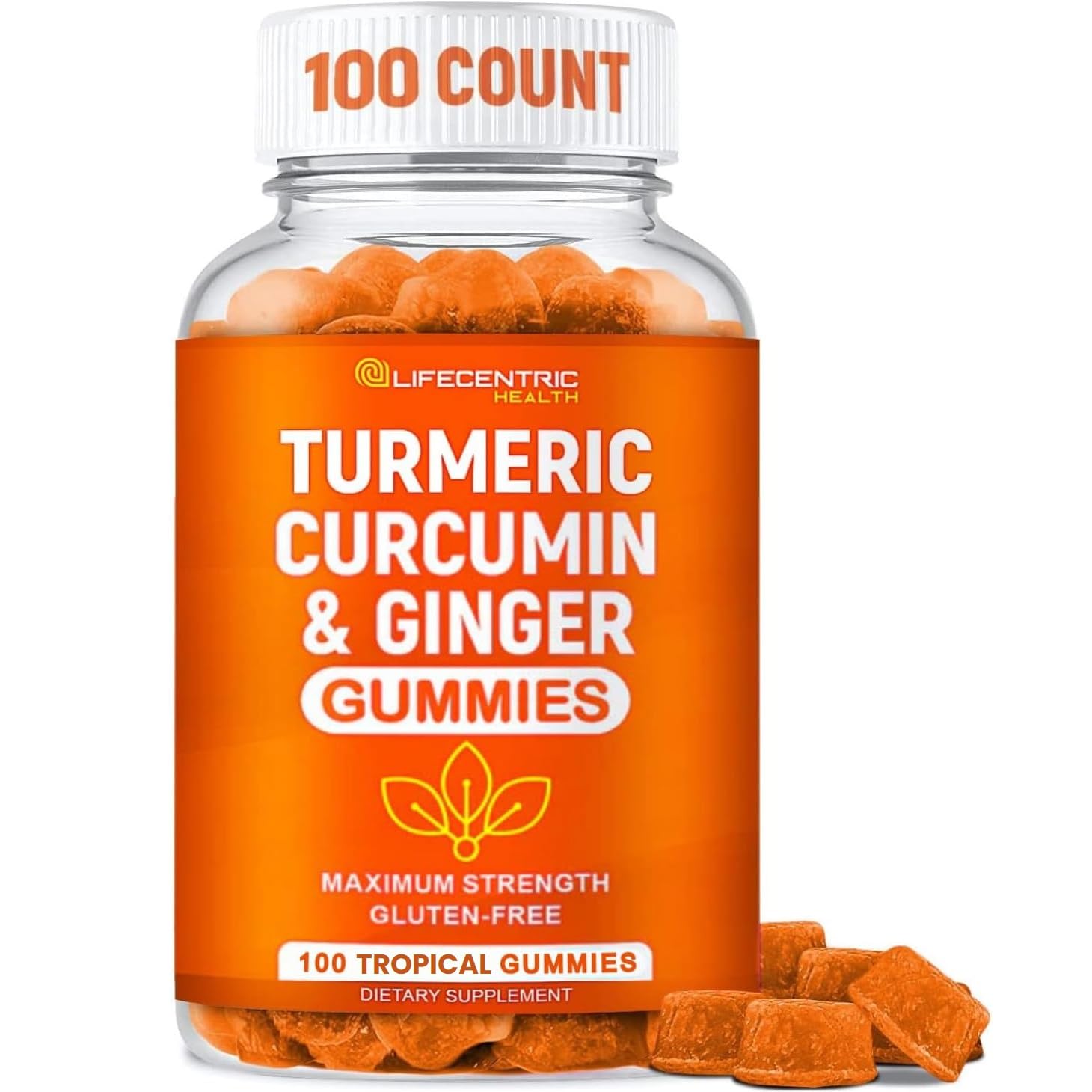 LifeCentric Health Turmeric Curcumin Gummies with Ginger, 100 Count