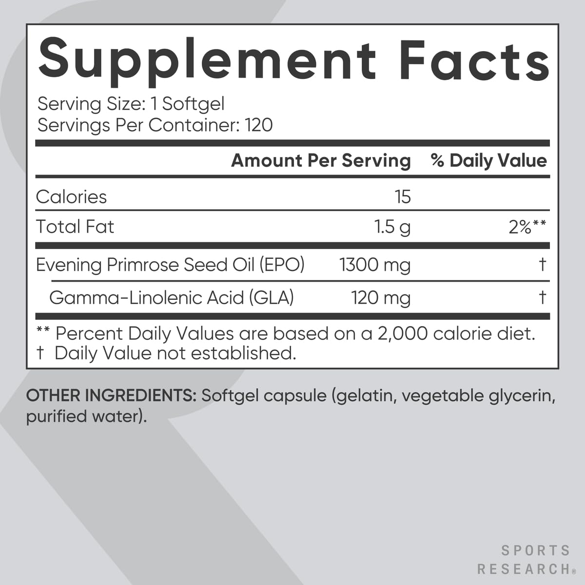 Sports Research Evening Primrose Oil Softgels, 120 Count