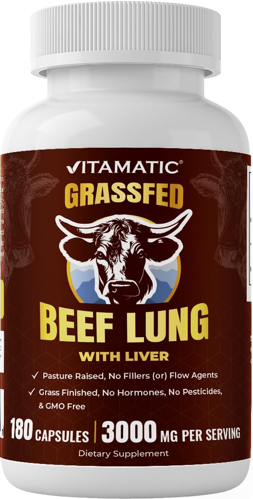 Vitamatic Grass-Fed Beef Lung with Liver Capsules, 180 Count