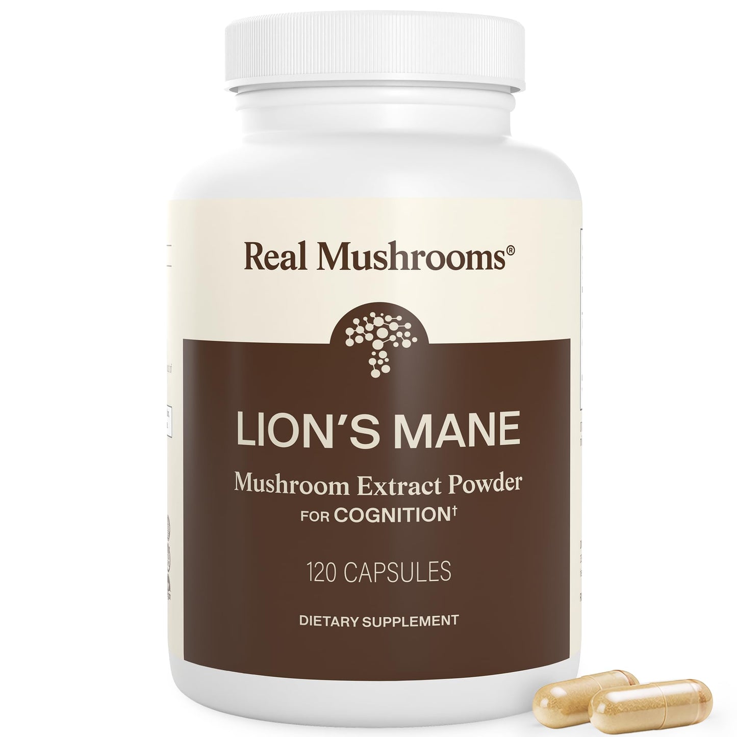 Real Mushrooms Lion's Mane Capsules, Brain, Focus and Cognition, 120 Capsules