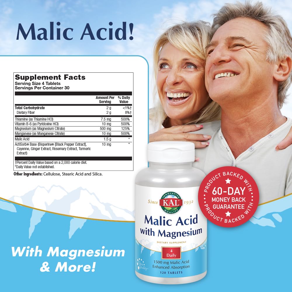 KAL Malic Acid with Magnesium Tablets, 120 Count