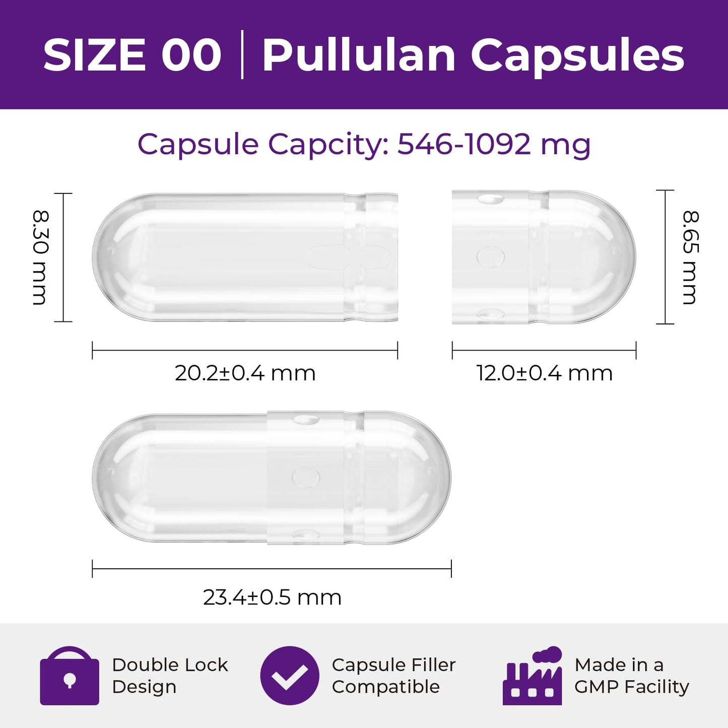 ATLEMISME Pullulan Empty Capsules Size 00, Vegan Capsules, 100 Count