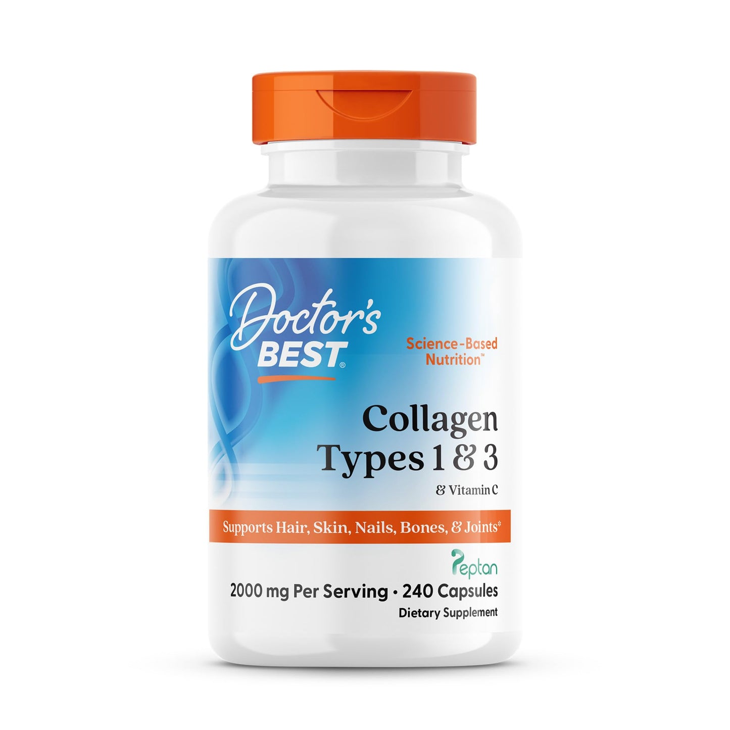 Doctor's Best Collagen Peptides Types 1 & 3 Collagen Supplement for Hair, Skin, Nails & Joint Health, 240 Capsules