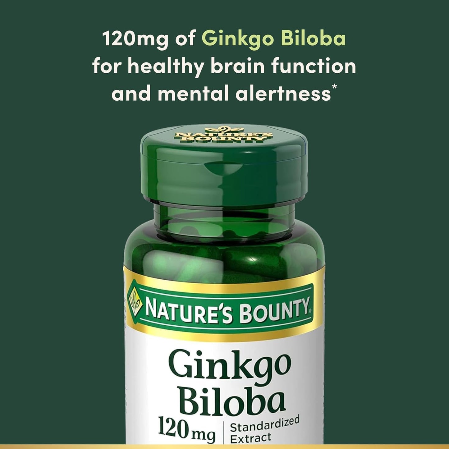 Nature's Bounty Ginkgo Biloba Standardized Extract 120 mg Capsules, 200 Count