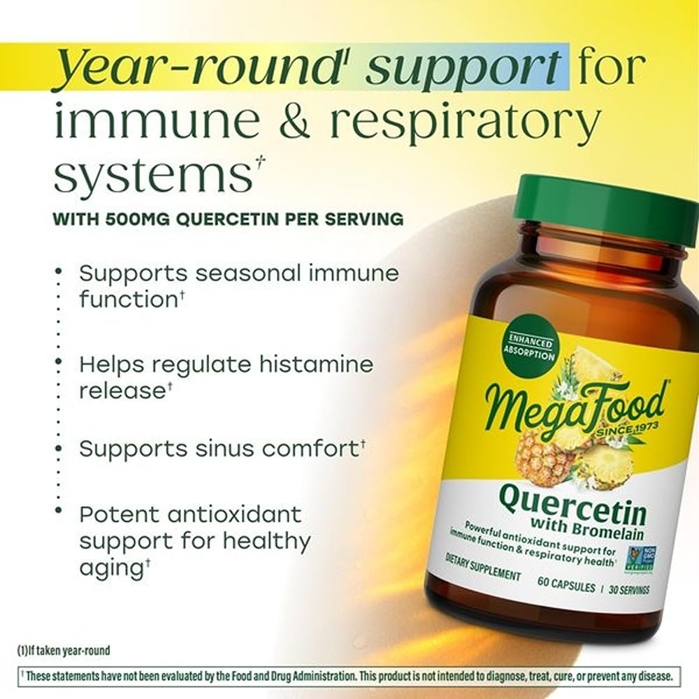 MegaFood Quercetin 500mg with Bromelain Capsules, 60 Count