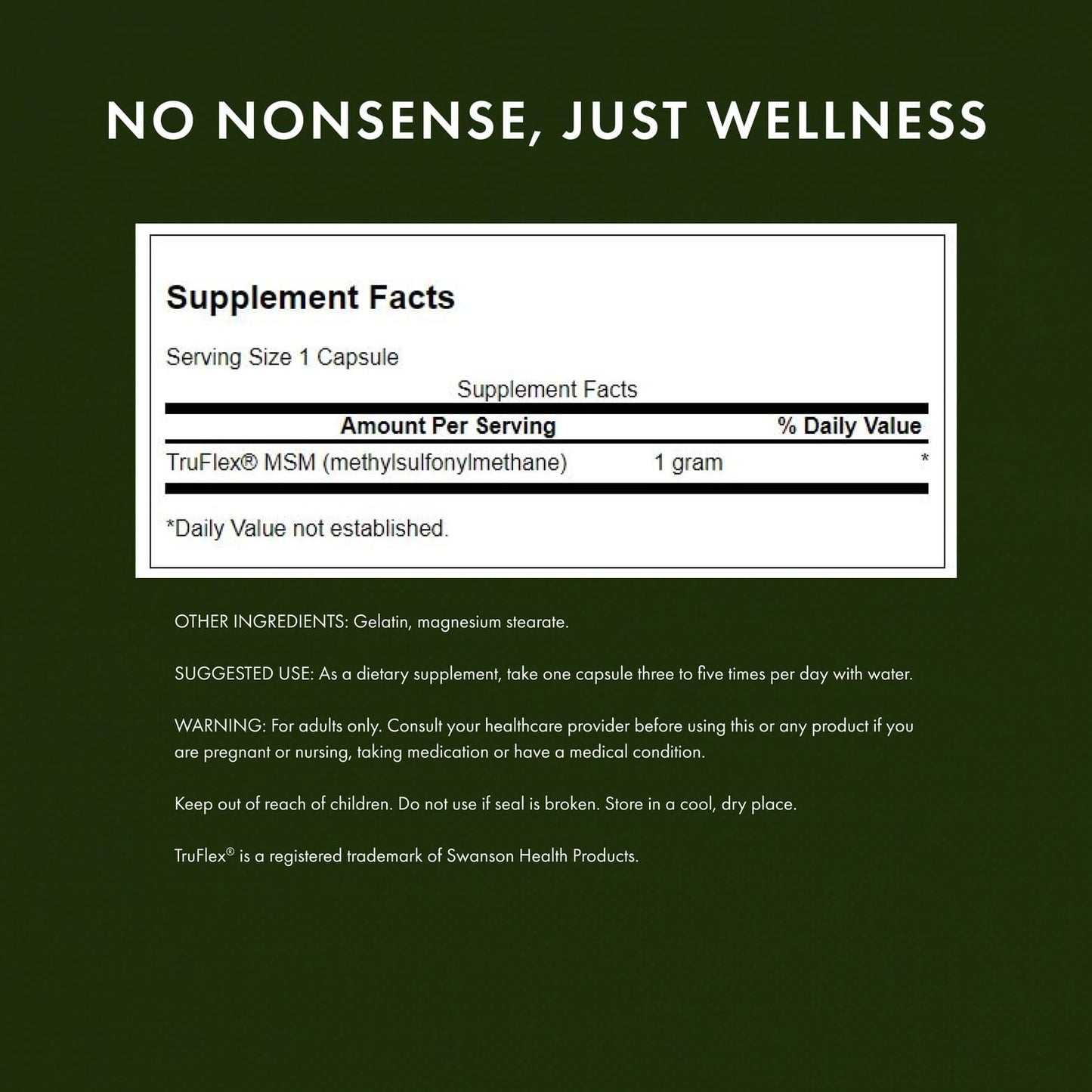 Swanson MSM Joint Health Supplement 960 Capsules