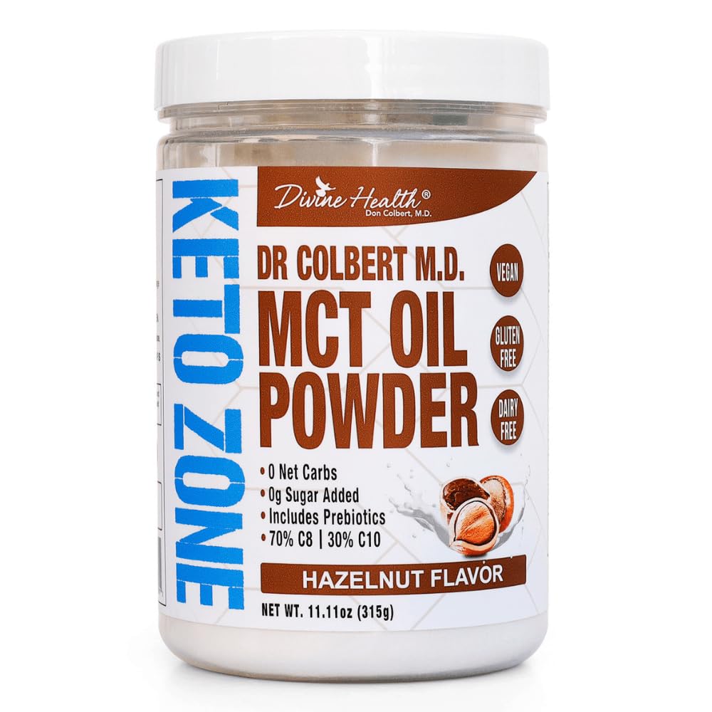 Divine Health Dr. Colbert MCT Oil Powder Hazelnut Flavor Coffee Creamer, 11.11 oz