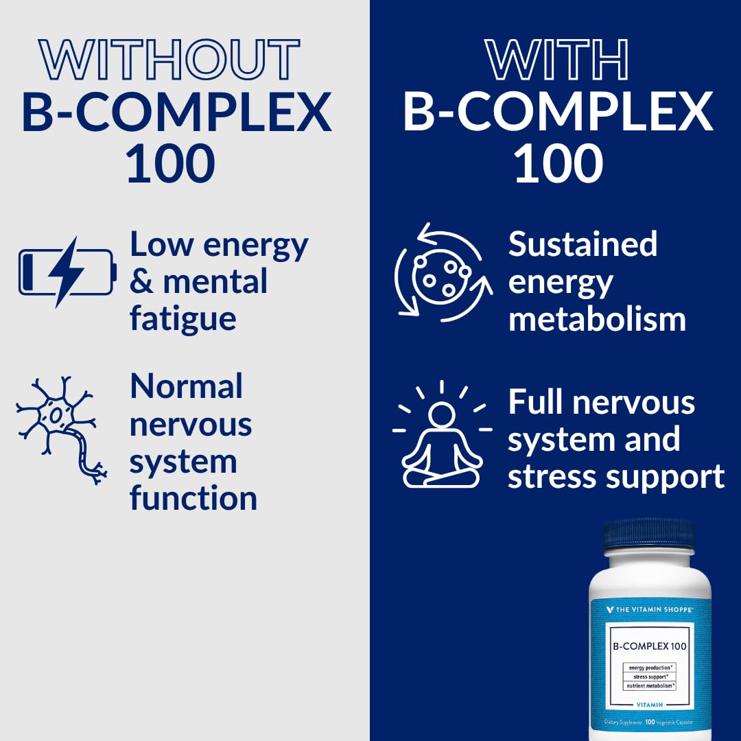 The Vitamin Shoppe B-Complex 100 - Complete B Vitamin Formula Vegetarian Capsules 1 Count