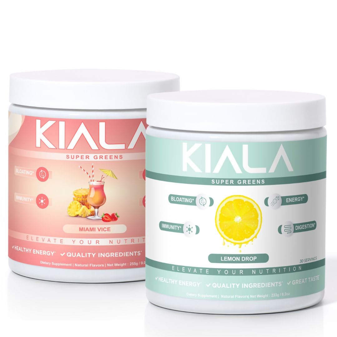 Kiala Nutrition Super Greens Organic Greens Powder with Spirulina & Chlorella, Spectra Blend, Lemon Drop - 10 Pack