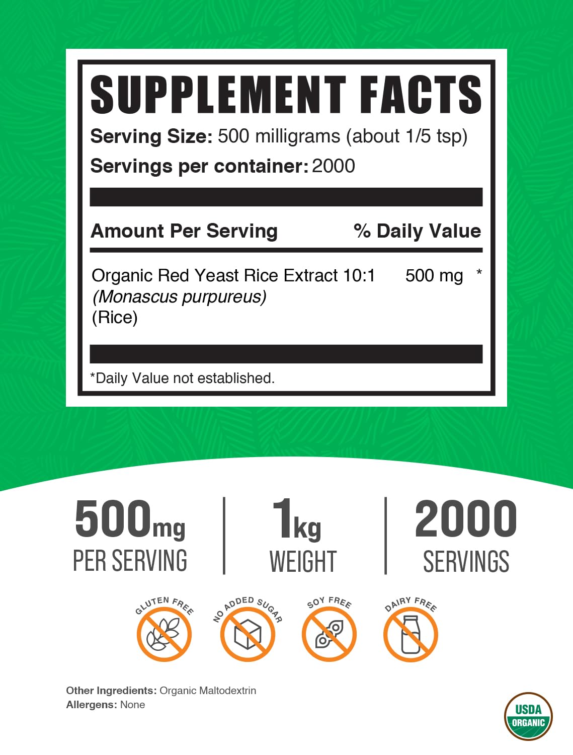 BulkSupplements Organic Red Yeast Rice Extract Powder 35.2 oz