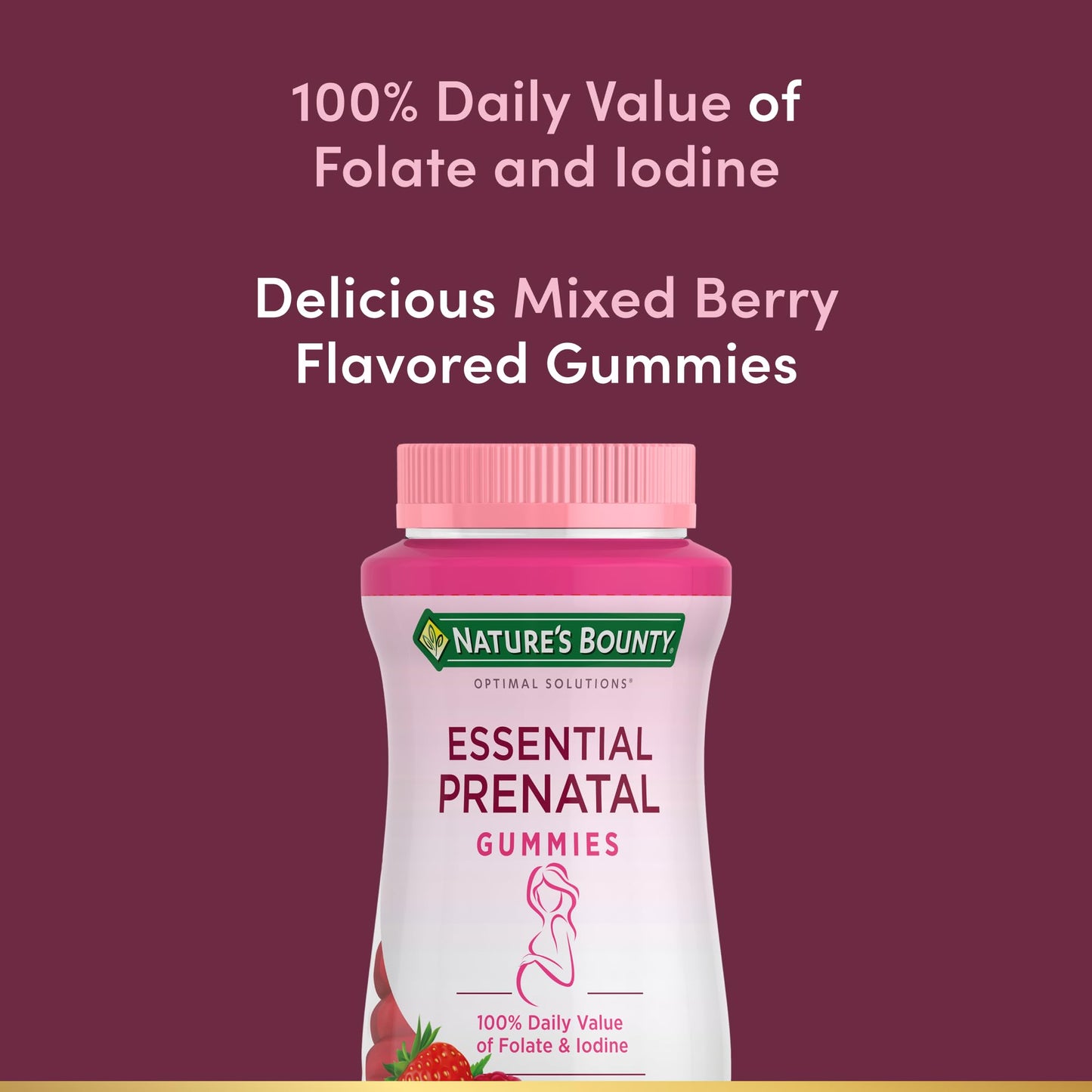 Nature's Bounty Optimal Solutions Essential Prenatal Gummies, Folic Acid and Iodine, Omega-3 and DHA, 50 Count