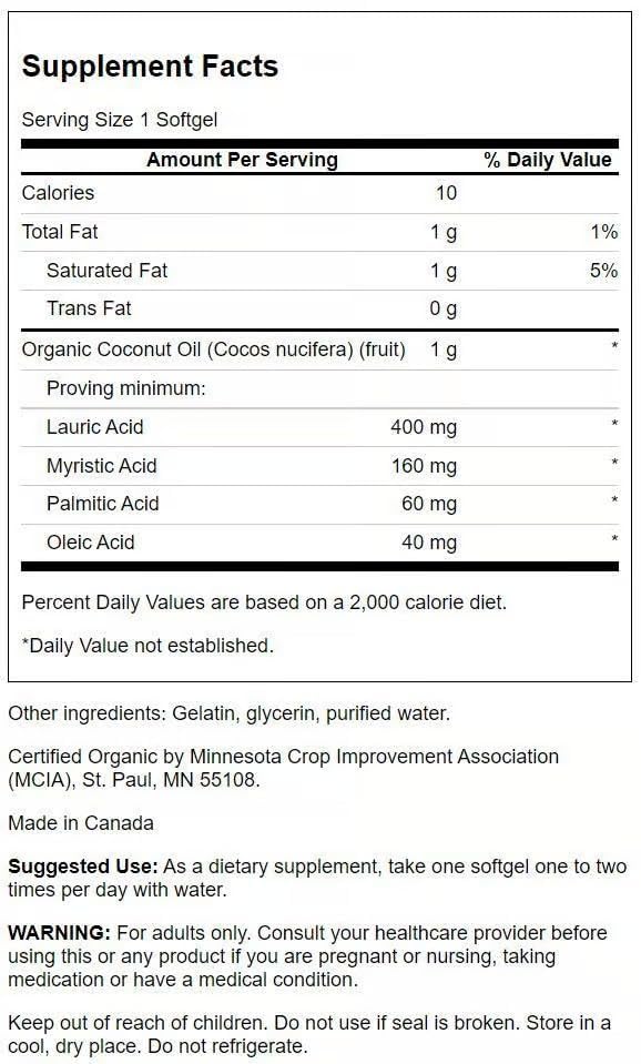 Swanson EFAs Coconut Oil Softgels, 120 Softgels