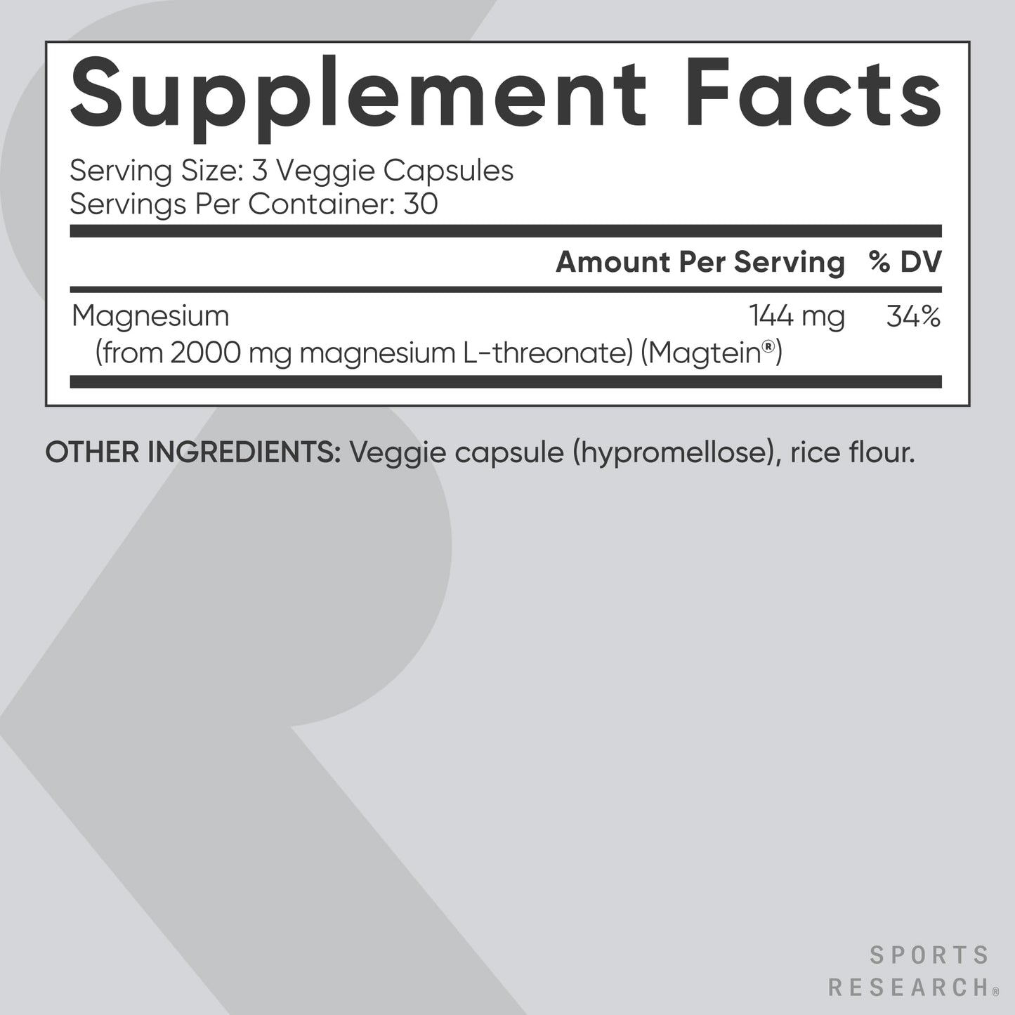 Sports Research Magnesium L-Threonate Capsules 2000mg, 90 Count