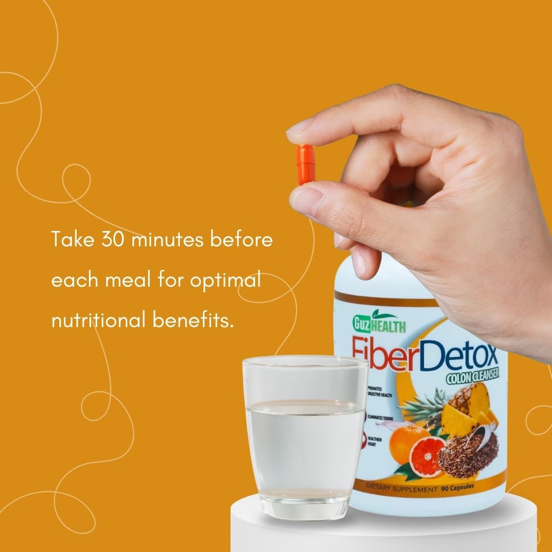 GuzHealth Colon Cleanser Fiber Detox Eliminate Toxins, Constipation Relief, Improve Digestion 90 Capsules